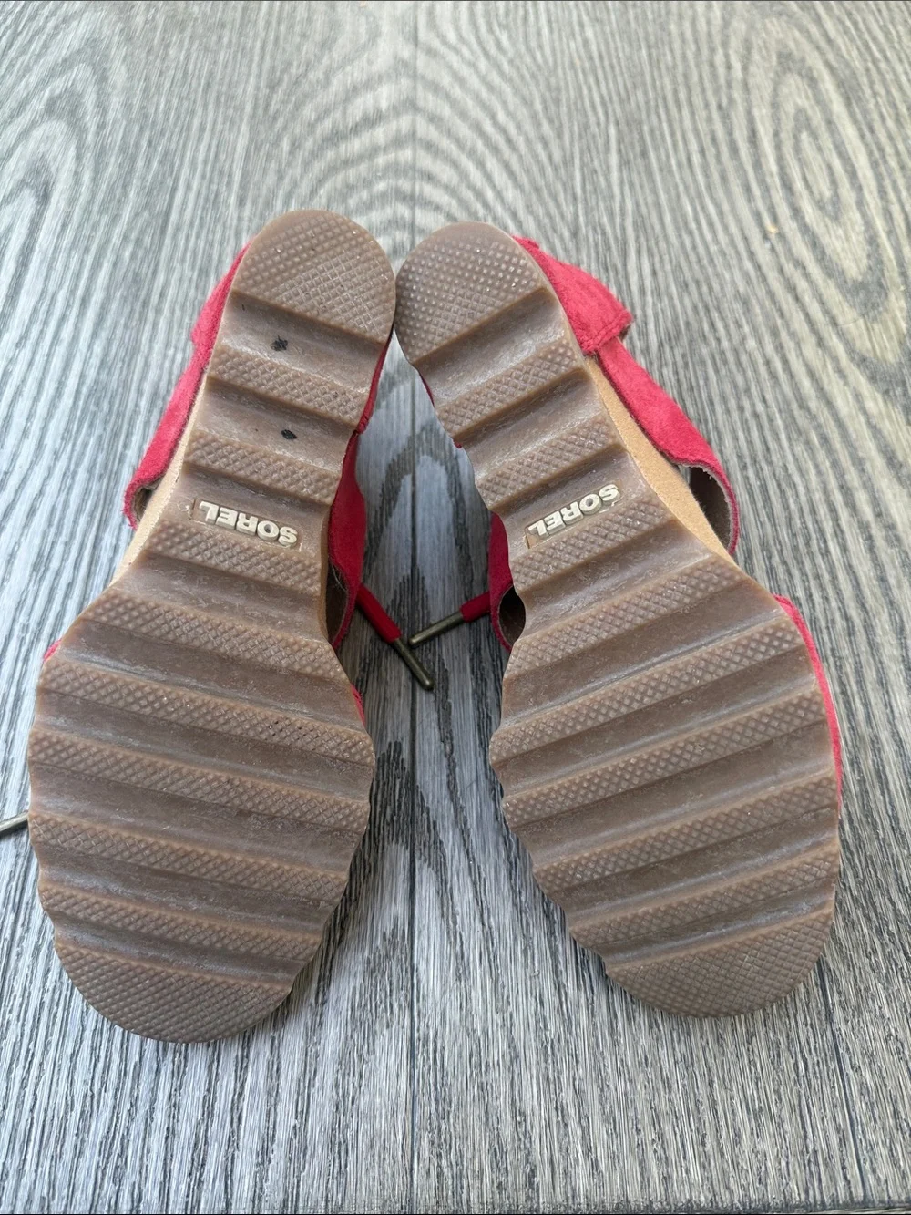 Sorel Red Suede Lace-Up Wedge Sandals